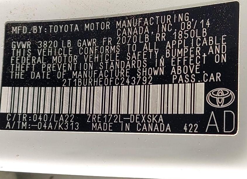 Photo 9 of 2015 Toyota Corolla S PREMIUM (VIN 2T1BURHE0FC243792)