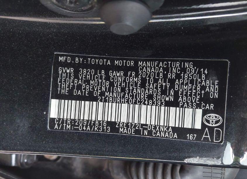 Photo 9 of 2015 Toyota Corolla LE (VIN 2T1BURHE0FC248393)