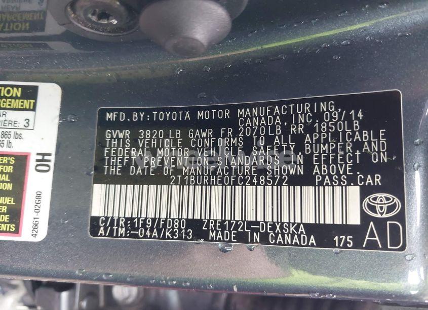 Photo 9 of 2015 Toyota Corolla S PLUS (VIN 2T1BURHE0FC248572)