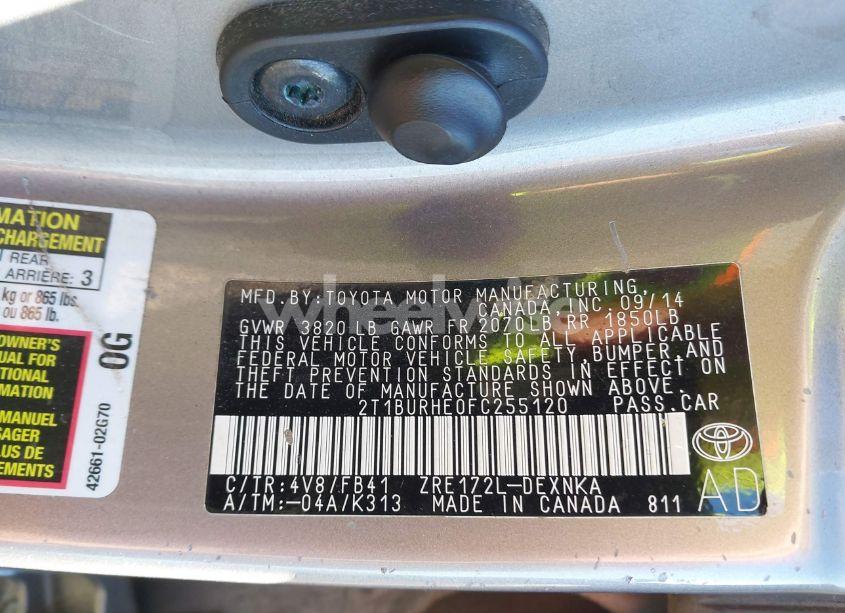 Photo 9 of 2015 Toyota Corolla LE (VIN 2T1BURHE0FC255120)