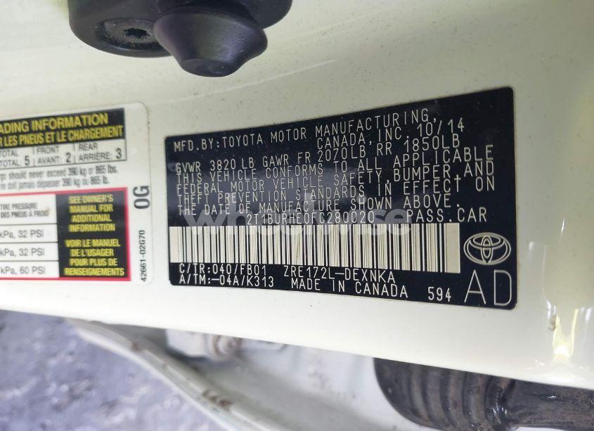 Photo 9 of 2015 Toyota Corolla LE (VIN 2T1BURHE0FC280020)