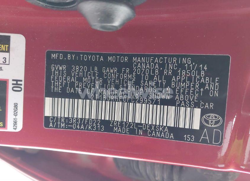 Photo 9 of 2015 Toyota Corolla S PLUS (VIN 2T1BURHE0FC299571)