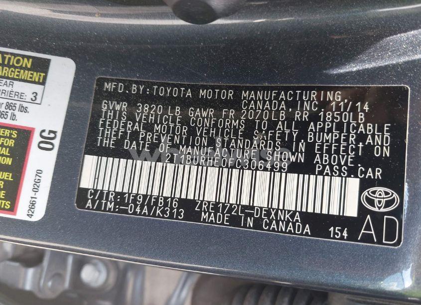 Photo 9 of 2015 Toyota Corolla LE (VIN 2T1BURHE0FC306499)