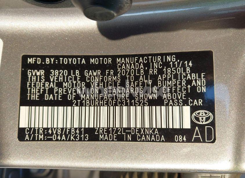 Photo 9 of 2015 Toyota Corolla LE (VIN 2T1BURHE0FC311525)