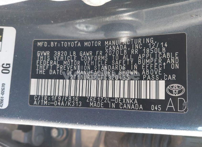 Photo 9 of 2015 Toyota Corolla LE (VIN 2T1BURHE0FC320435)