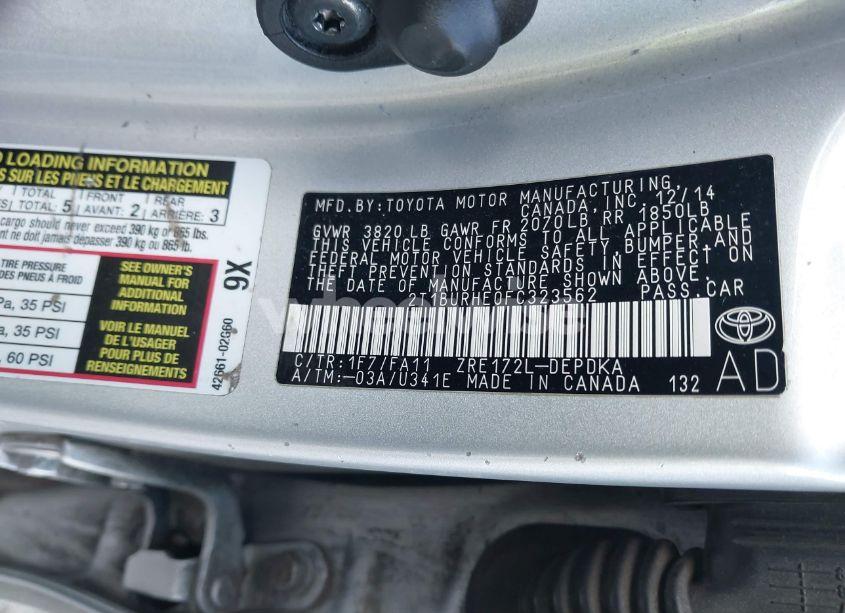 Photo 9 of 2015 Toyota Corolla L (VIN 2T1BURHE0FC323562)