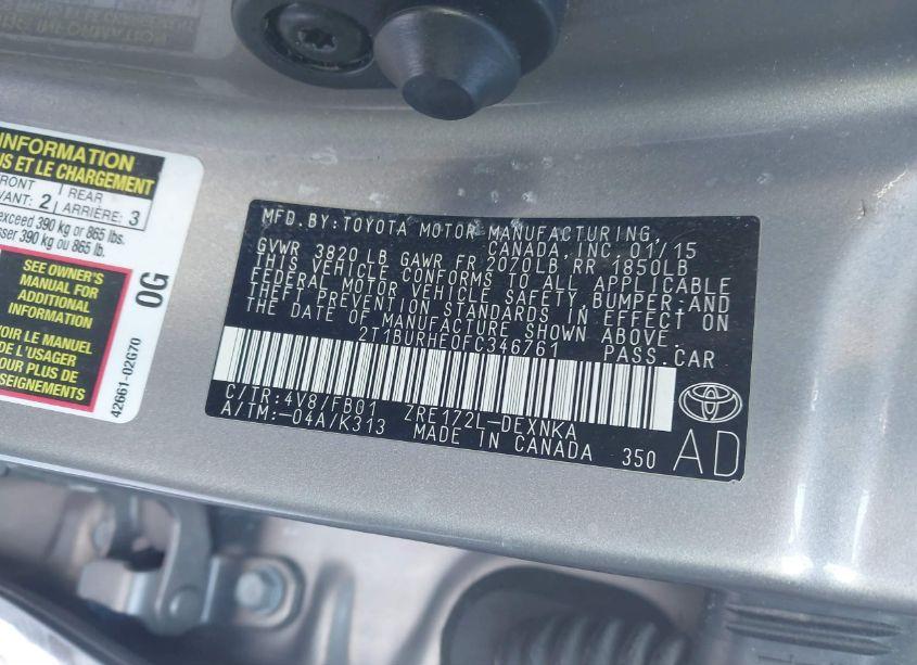 Photo 9 of 2015 Toyota Corolla LE (VIN 2T1BURHE0FC346761)