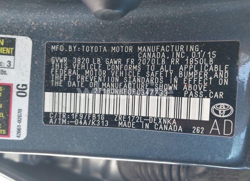 Photo 9 of 2015 Toyota Corolla LE (VIN 2T1BURHE0FC347733)