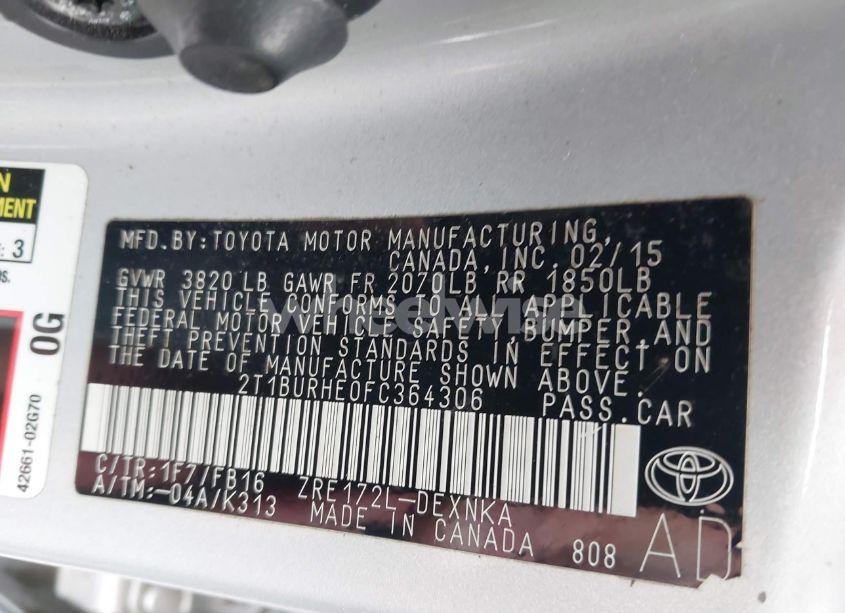 Photo 9 of 2015 Toyota Corolla LE (VIN 2T1BURHE0FC364306)
