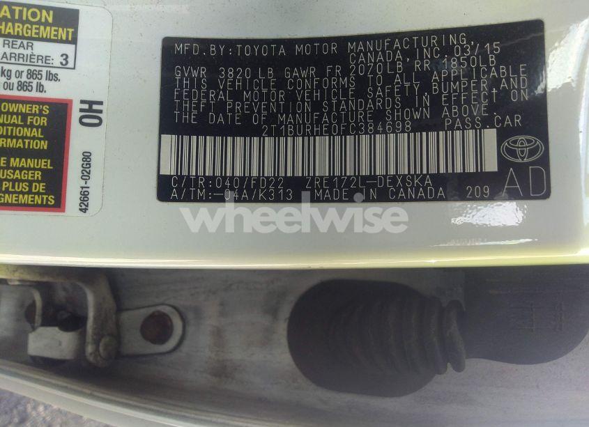 Photo 9 of 2015 Toyota Corolla S PLUS (VIN 2T1BURHE0FC384698)