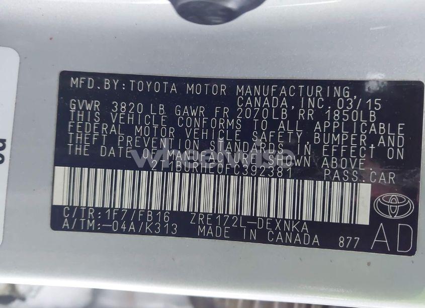Photo 9 of 2015 Toyota Corolla LE (VIN 2T1BURHE0FC392381)
