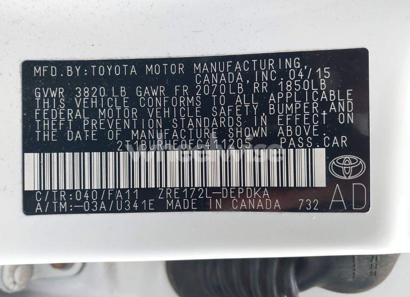 Photo 9 of 2015 Toyota Corolla L (VIN 2T1BURHE0FC411205)