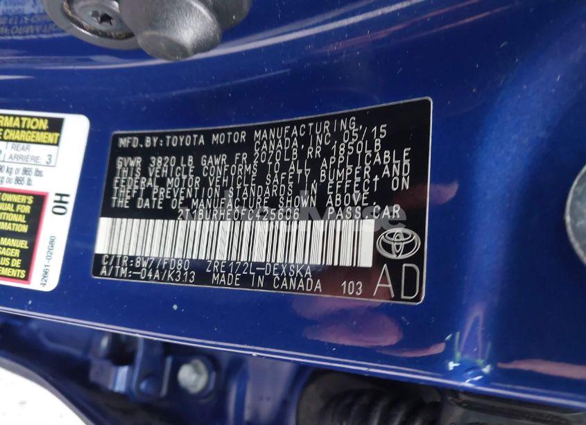 Photo 9 of 2015 Toyota Corolla L/LE/LE PLS/PRM/S/S PLS (VIN 2T1BURHE0FC425606)