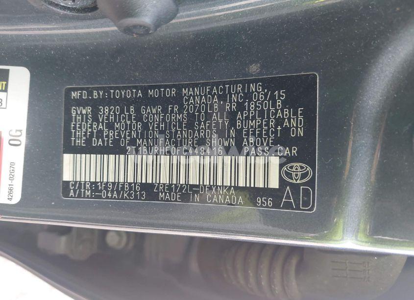 Photo 9 of 2015 Toyota Corolla LE (VIN 2T1BURHE0FC448416)