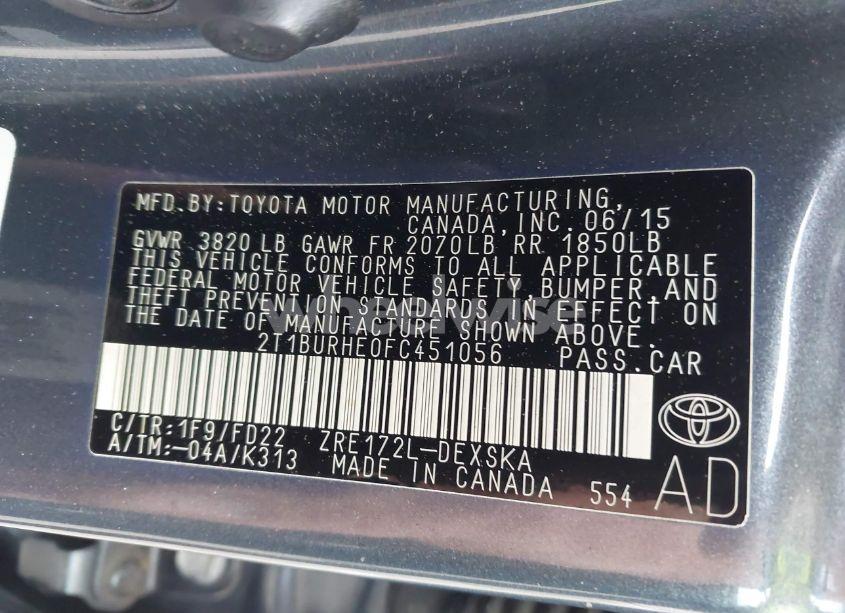 Photo 9 of 2015 Toyota Corolla S PLUS (VIN 2T1BURHE0FC451056)