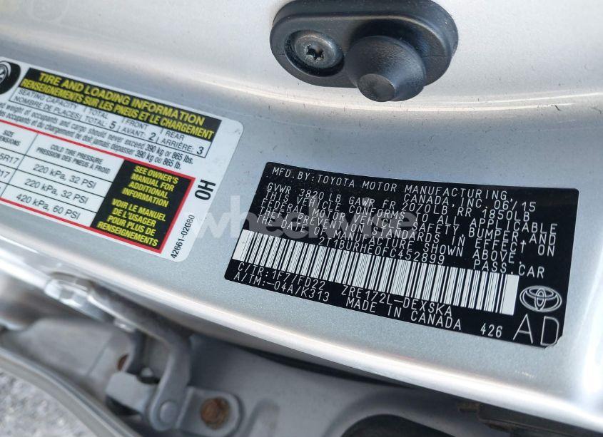 Photo 9 of 2015 Toyota Corolla L/LE/LE PLS/PRM/S/S PLS (VIN 2T1BURHE0FC452899)