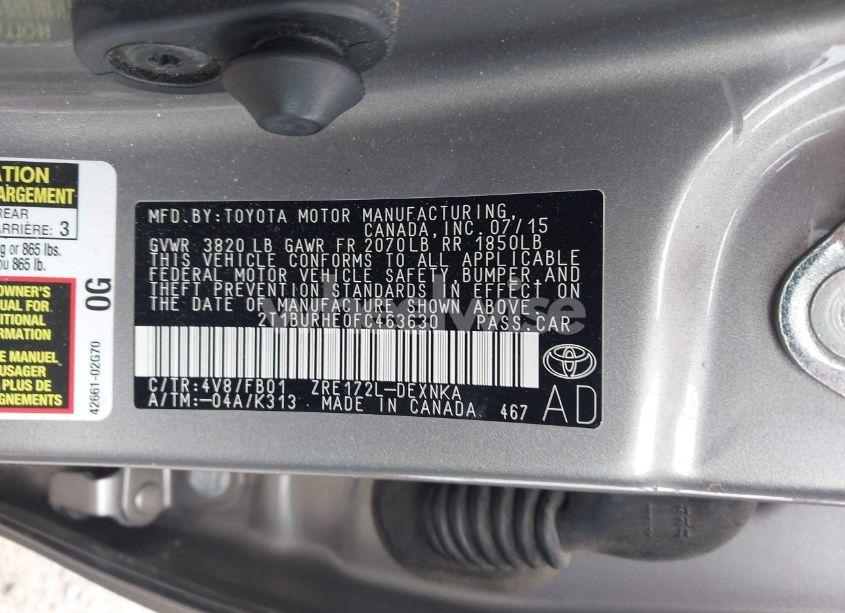 Photo 9 of 2015 Toyota Corolla LE (VIN 2T1BURHE0FC463630)