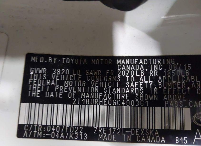 Photo 9 of 2016 Toyota Corolla S W/SPECIAL EDITION PKG (VIN 2T1BURHE0GC490361)