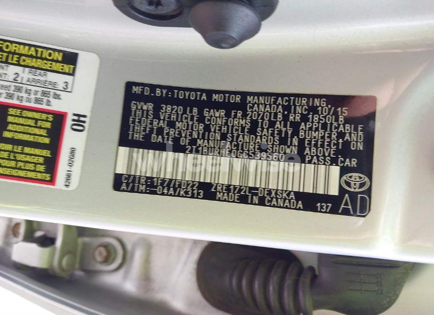 Photo 9 of 2016 Toyota Corolla S PLUS (VIN 2T1BURHE0GC539560)