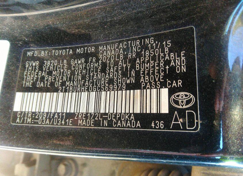 Photo 9 of 2016 Toyota Corolla L (VIN 2T1BURHE0GC569979)