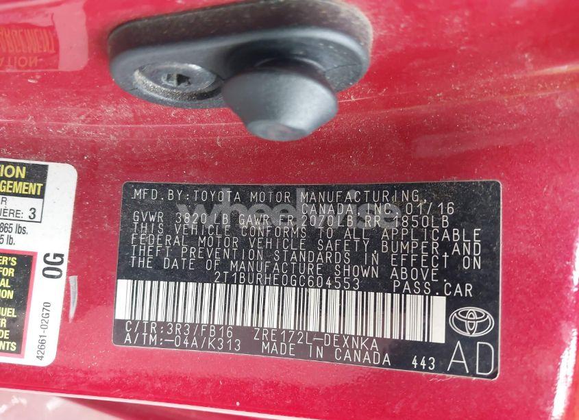 Photo 9 of 2016 Toyota Corolla LE (VIN 2T1BURHE0GC604553)