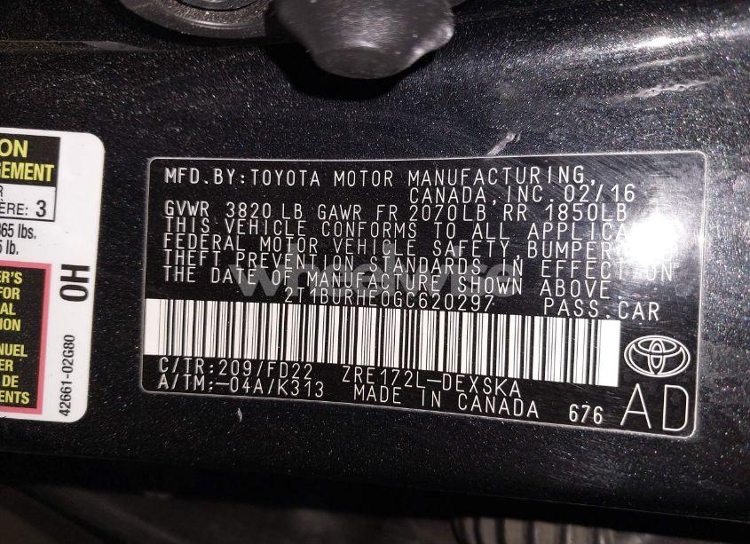 Photo 9 of 2016 Toyota Corolla S PLUS (VIN 2T1BURHE0GC620297)