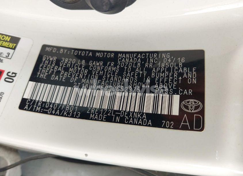 Photo 9 of 2016 Toyota Corolla LE (VIN 2T1BURHE0GC652375)