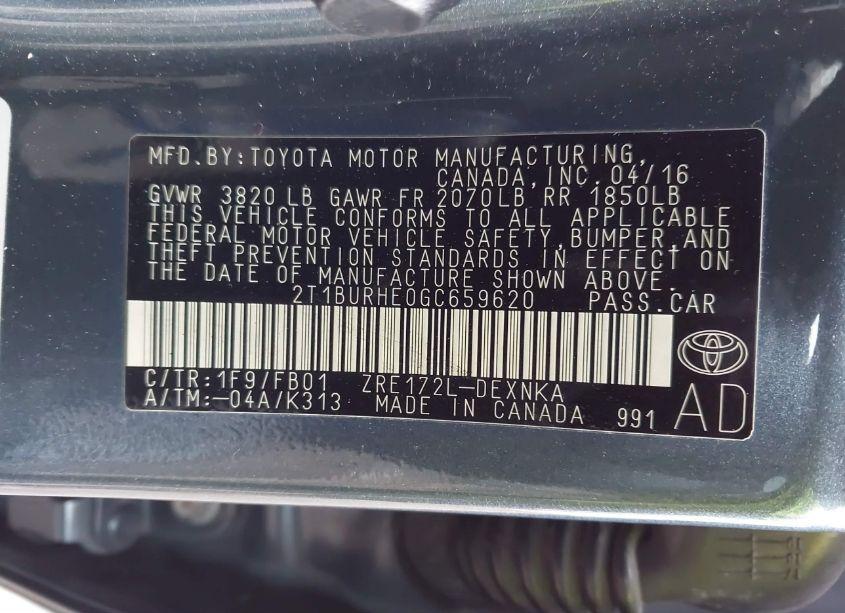 Photo 9 of 2016 Toyota Corolla LE (VIN 2T1BURHE0GC659620)