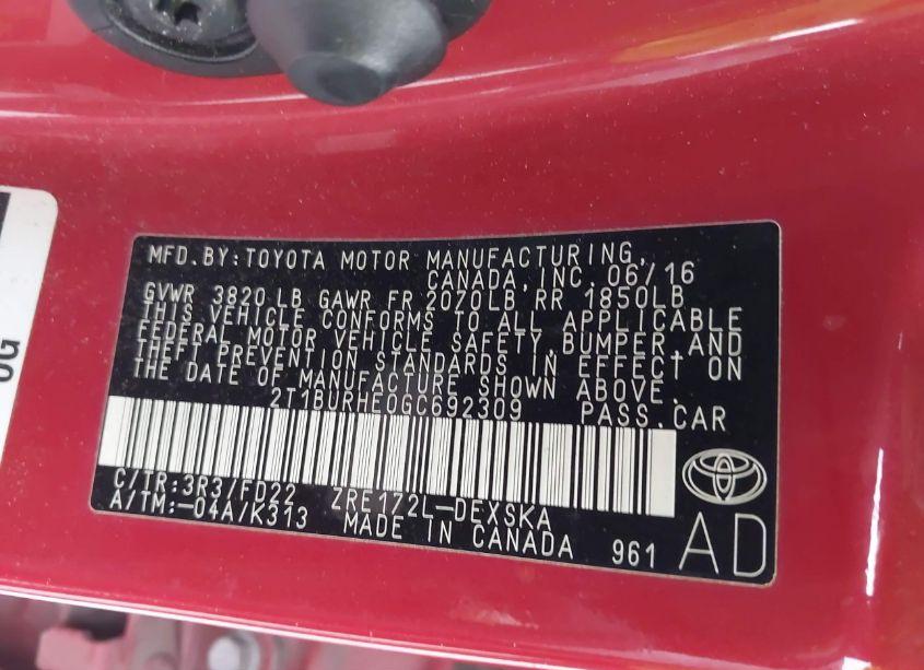 Photo 9 of 2016 Toyota Corolla S (VIN 2T1BURHE0GC692309)