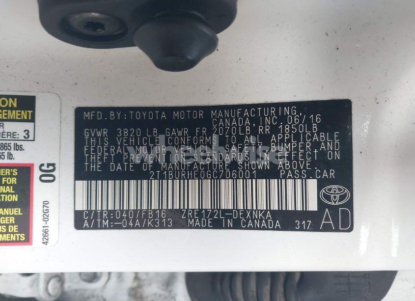 Photo 9 of 2016 Toyota Corolla LE (VIN 2T1BURHE0GC706001)