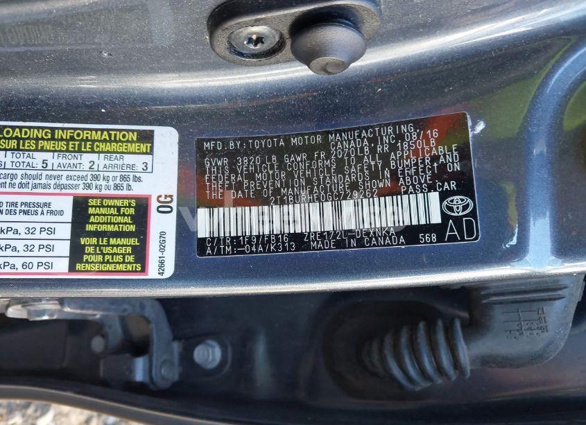 Photo 9 of 2016 Toyota Corolla LE (VIN 2T1BURHE0GC729262)