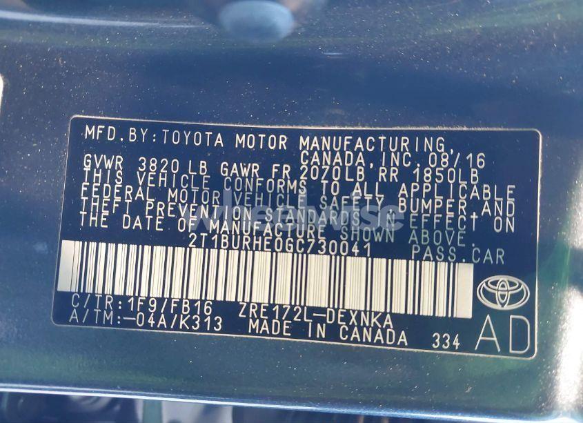 Photo 9 of 2016 Toyota Corolla LE (VIN 2T1BURHE0GC730041)