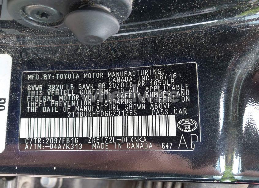 Photo 9 of 2016 Toyota Corolla LE (VIN 2T1BURHE0GC731285)