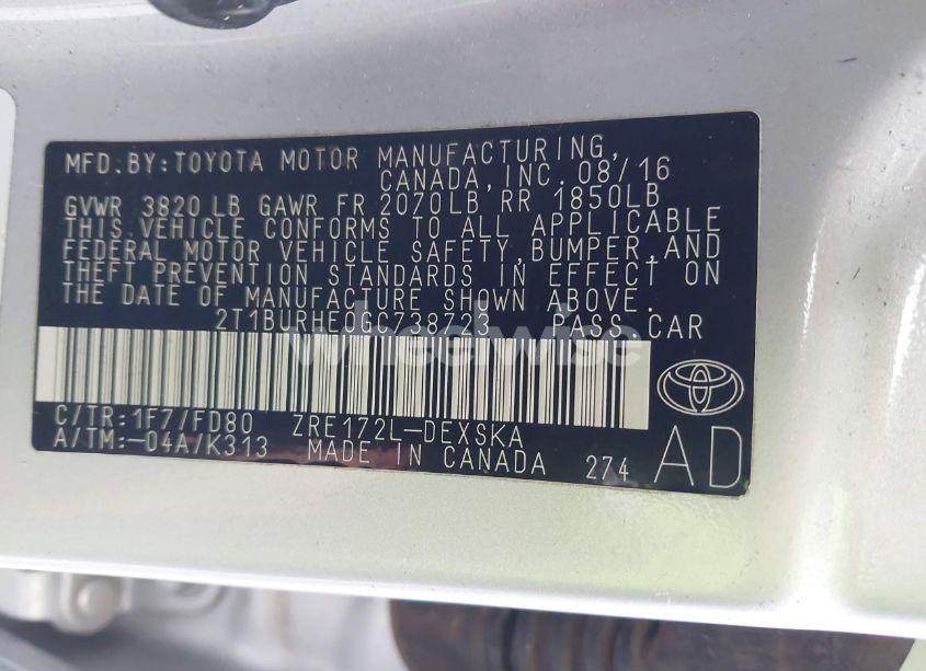 Photo 9 of 2016 Toyota Corolla S PLUS (VIN 2T1BURHE0GC738723)