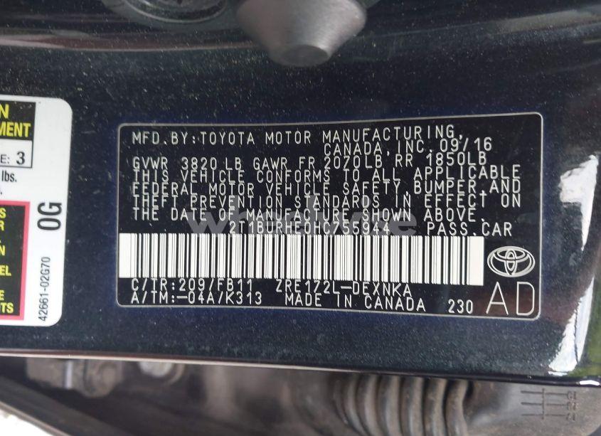 Photo 9 of 2017 Toyota Corolla LE (VIN 2T1BURHE0HC755944)