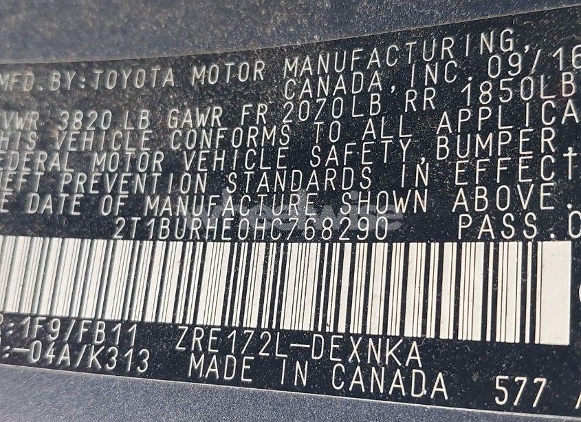 Photo 9 of 2017 Toyota Corolla LE (VIN 2T1BURHE0HC768290)