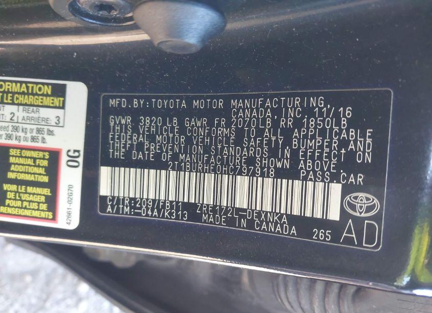 Photo 9 of 2017 Toyota Corolla LE (VIN 2T1BURHE0HC797918)