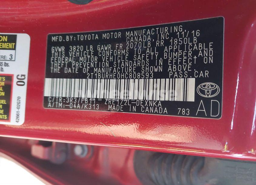 Photo 9 of 2017 Toyota Corolla LE (VIN 2T1BURHE0HC808593)