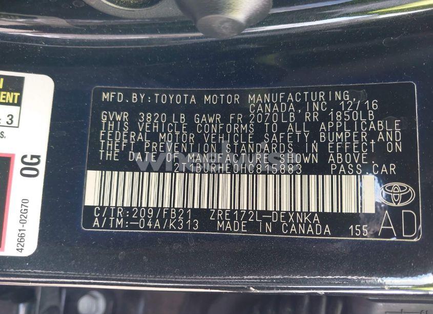 Photo 9 of 2017 Toyota Corolla LE (VIN 2T1BURHE0HC815883)