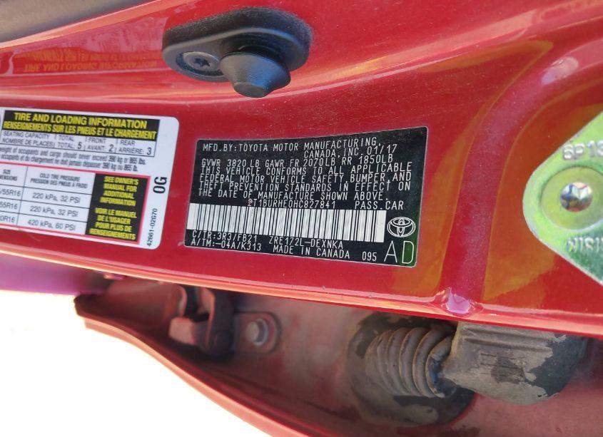 Photo 9 of 2017 Toyota Corolla LE (VIN 2T1BURHE0HC827841)