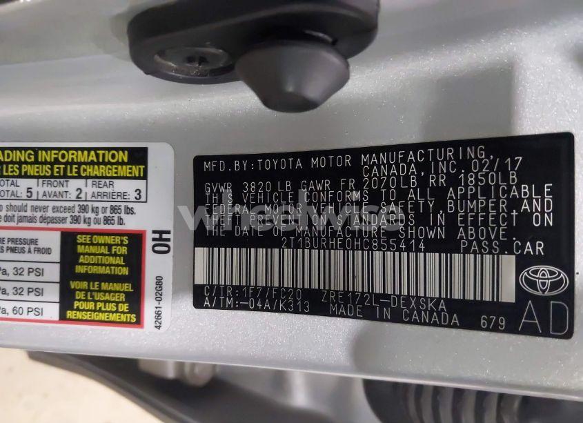 Photo 9 of 2017 Toyota Corolla SE (VIN 2T1BURHE0HC855414)