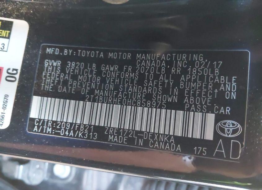 Photo 9 of 2017 Toyota Corolla LE (VIN 2T1BURHE0HC858975)