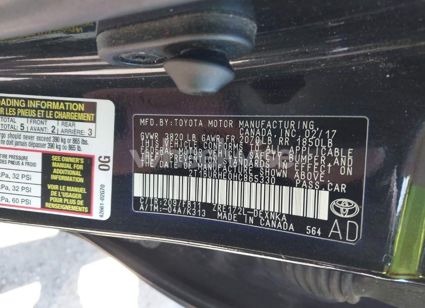 Photo 9 of 2017 Toyota Corolla LE (VIN 2T1BURHE0HC865330)