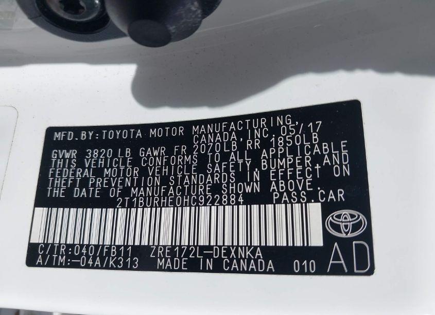 Photo 9 of 2017 Toyota Corolla LE (VIN 2T1BURHE0HC922884)