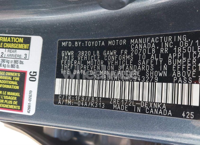 Photo 9 of 2017 Toyota Corolla LE (VIN 2T1BURHE0HC943279)