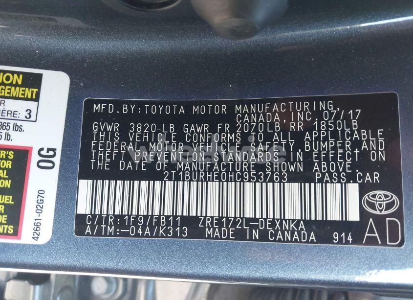 Photo 9 of 2017 Toyota Corolla LE (VIN 2T1BURHE0HC953763)