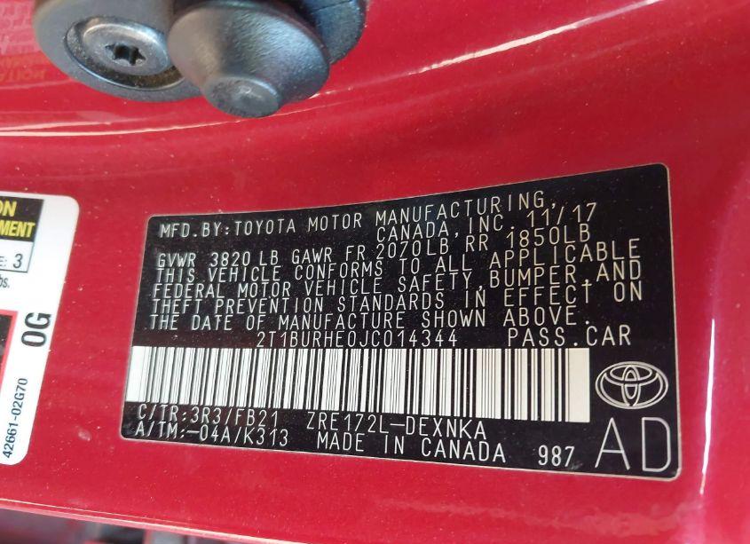 Photo 9 of 2018 Toyota Corolla LE (VIN 2T1BURHE0JC014344)