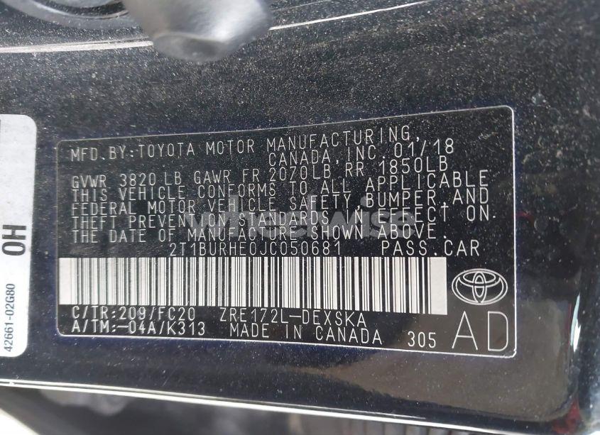 Photo 9 of 2018 Toyota Corolla SE (VIN 2T1BURHE0JC050681)