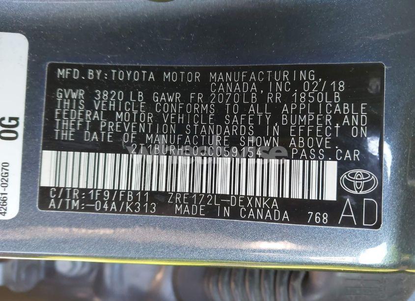 Photo 9 of 2018 Toyota Corolla LE (VIN 2T1BURHE0JC059154)