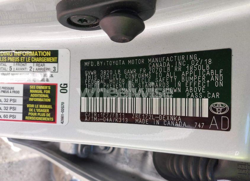 Photo 9 of 2018 Toyota Corolla LE (VIN 2T1BURHE0JC065147)